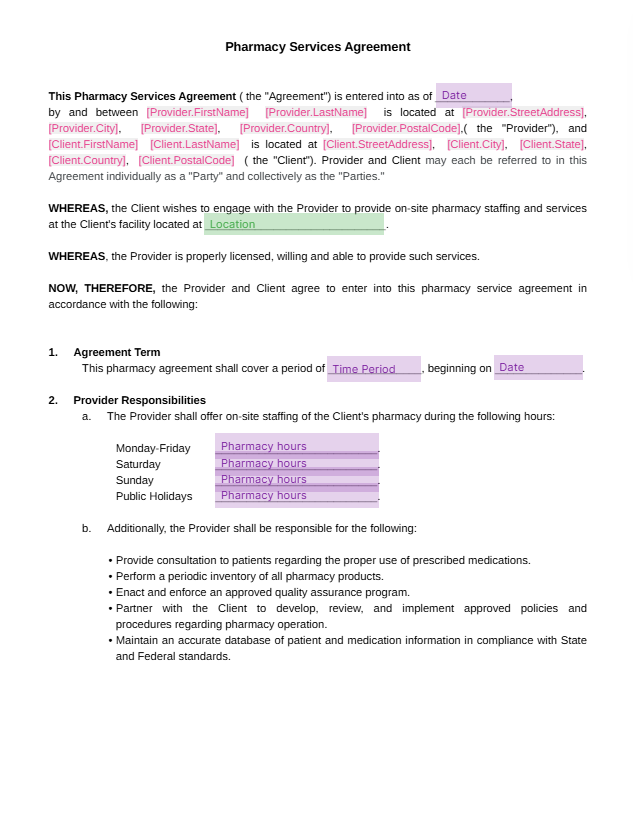 pharmacy services agreement sample