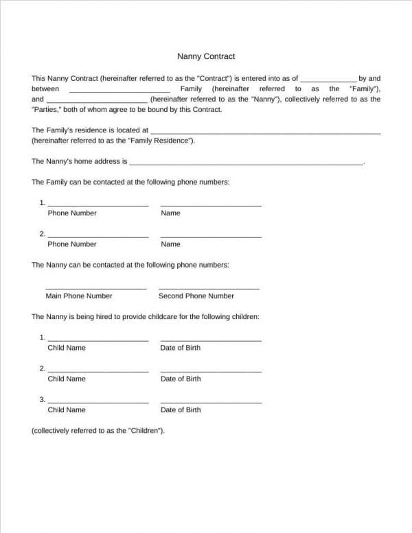 Printable Nanny Contract Template Download Free   9641aa7bcab44344a5765ea6abb257df 600x777 