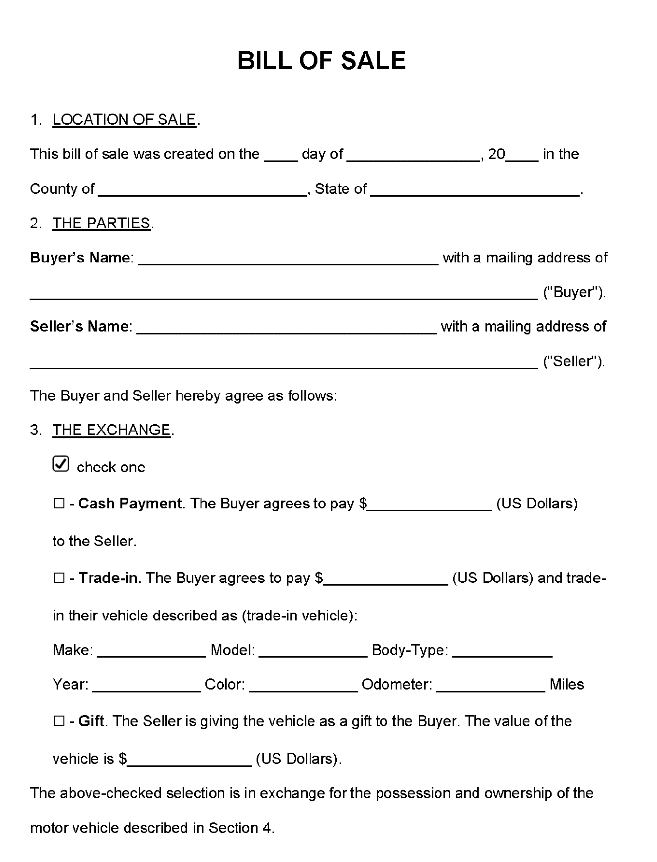 Free Printable And Customizable Motorcycle Bill Of Sale Form 3267