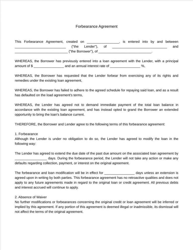 Download Forbearance Agreement Templates For Free