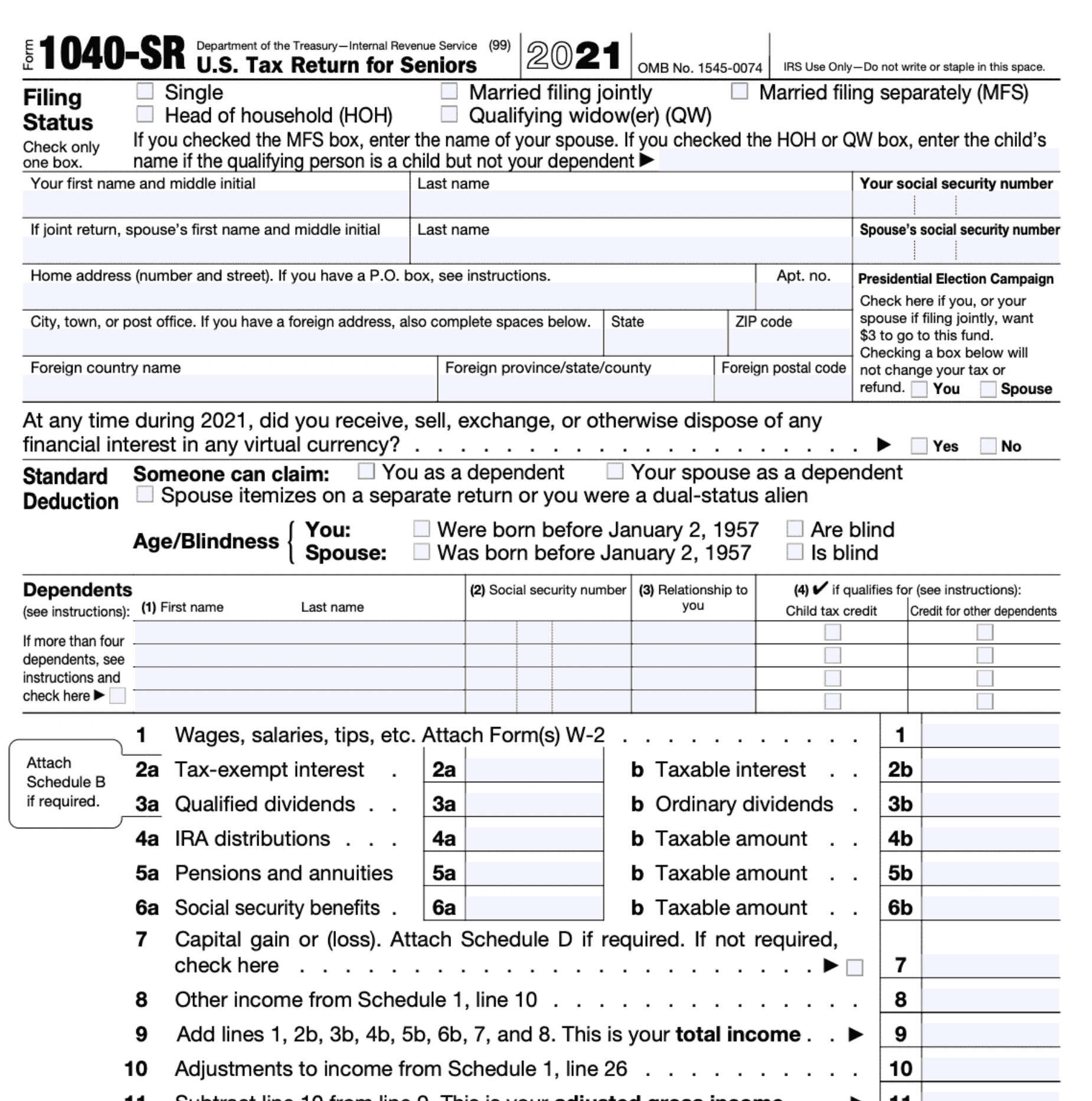 Form 1040 US Individual Tax Return 2022 Fill