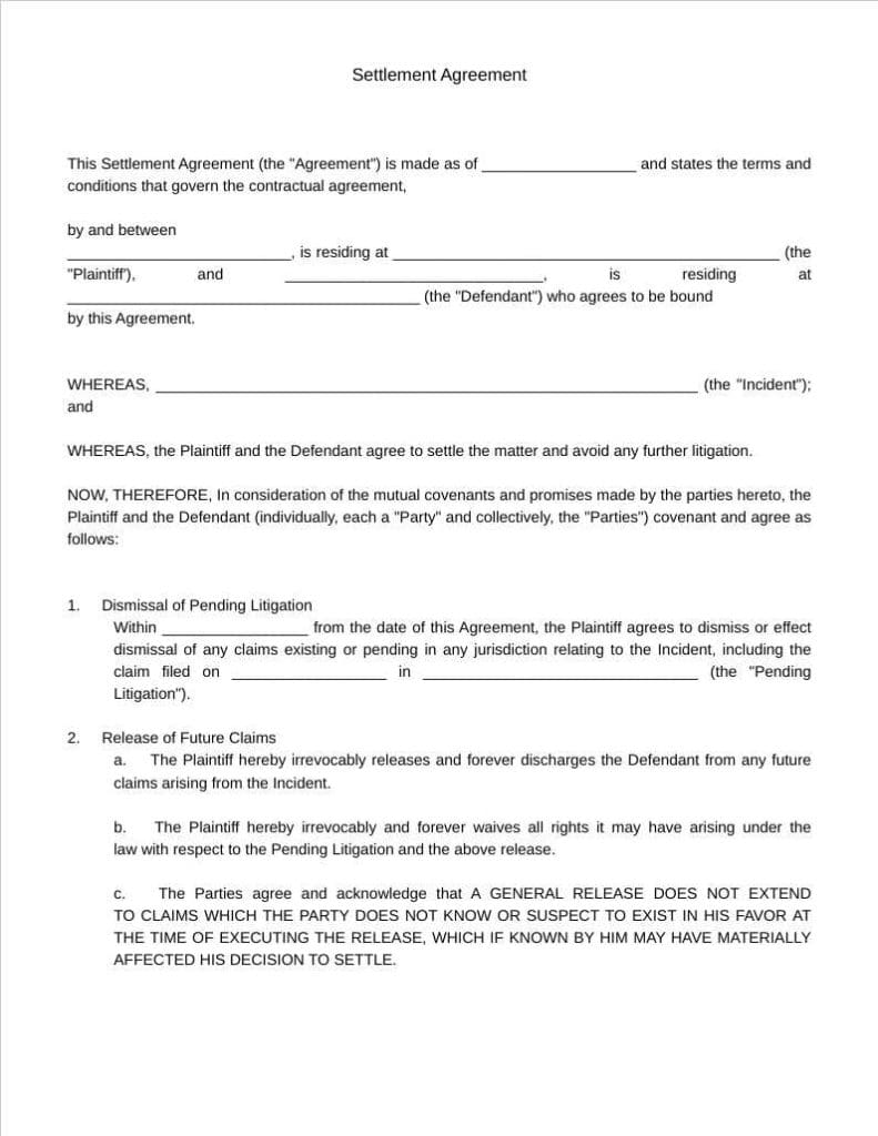 Use a Generic Settlement Agreement Template to Settle Disputes